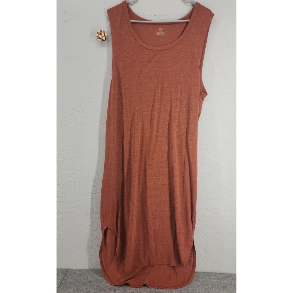 Aerie Large | Rust Orange Linen Blend‎ Sleeveless High Low Hem Tank Dress Womens